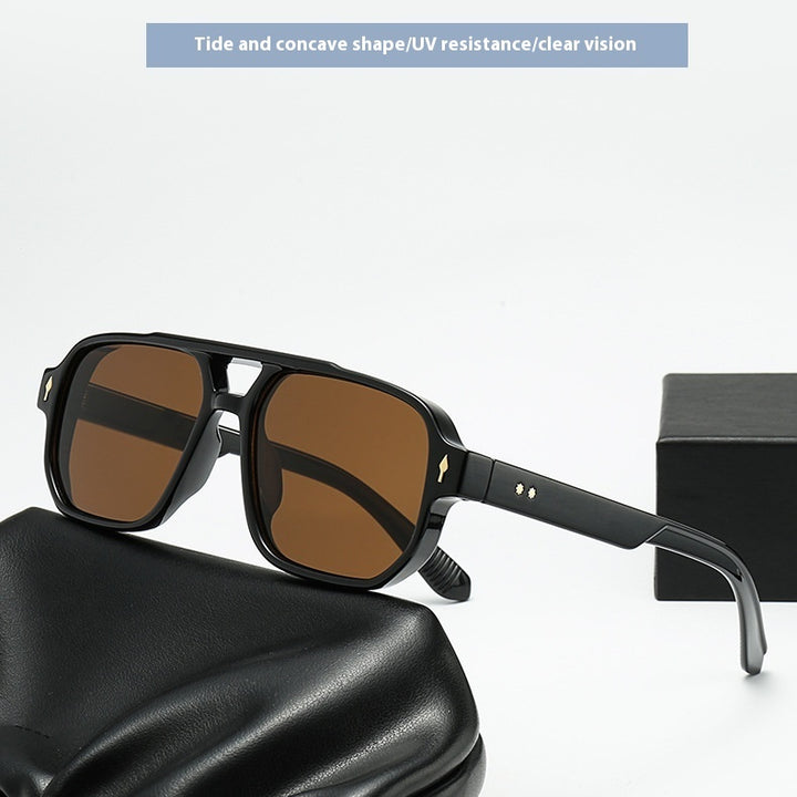 Square Fashion Double Beam Sunglasses Men's Retro Casual