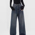 Retro Dunkelblaue Jeans mit weitem Bein und gerader Hose