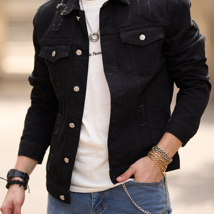 Spring And Autumn Men's Casual Jacket Youth Slim Fit Fashion Ripped Denim Coat