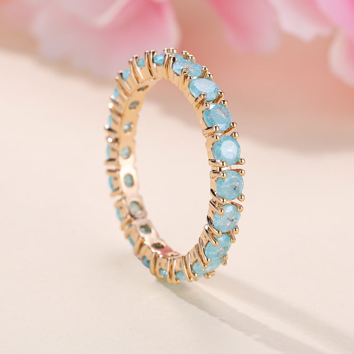 French Retro Champagne Gold Blue Ice Flower Zirconium Full Diamond Ring