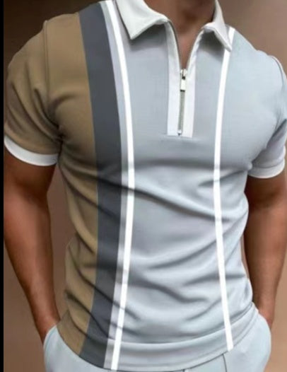 Camisa POLO para hombre Camiseta de manga corta estampada a rayas Camisa de solapa