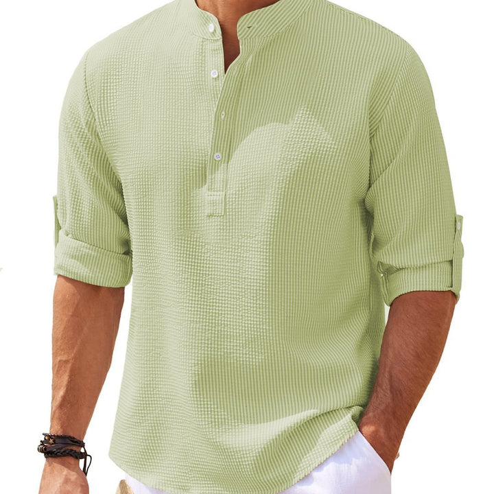 Camisa casual para hombre Camisa de color sólido con cuello alto de manga larga Ropa para hombre