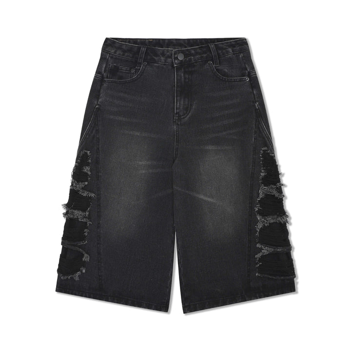 Washed Old Worn Cat Beard Denim Shorts