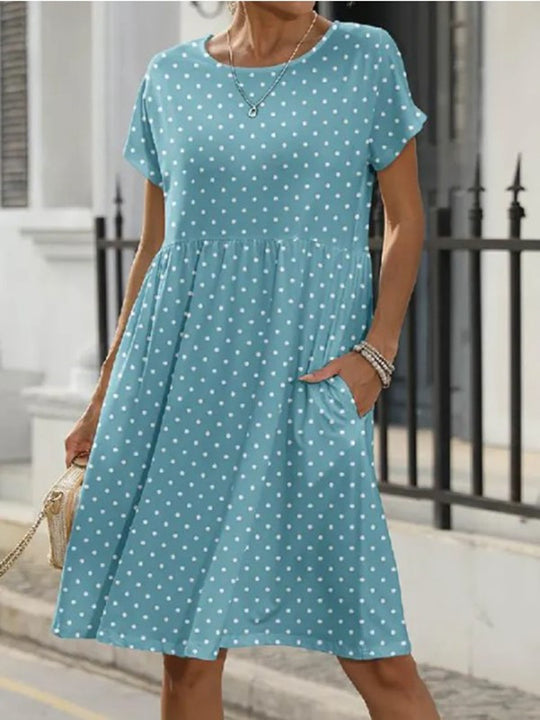 European And American Summer Short Sleeve Round Neck Pocket Polka Dot Print Dress