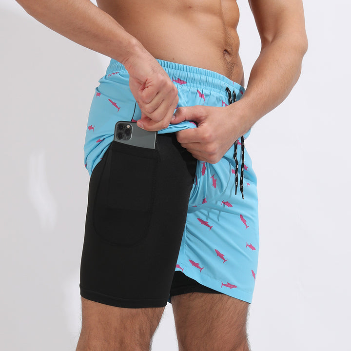 Strandshorts mit Farbverlauf-Print, doppellagige, lässige Sportshorts