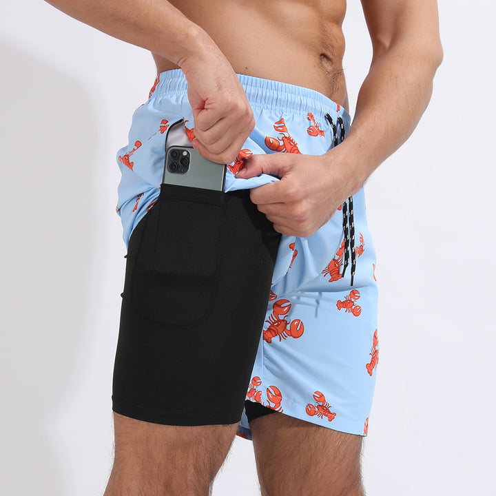 Strandshorts mit Farbverlauf-Print, doppellagige, lässige Sportshorts