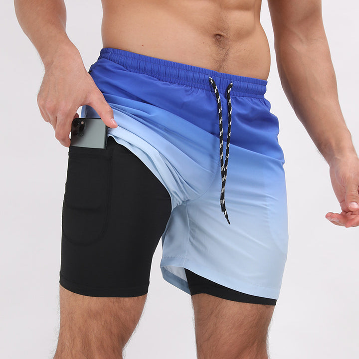 Strandshorts mit Farbverlauf-Print, doppellagige, lässige Sportshorts