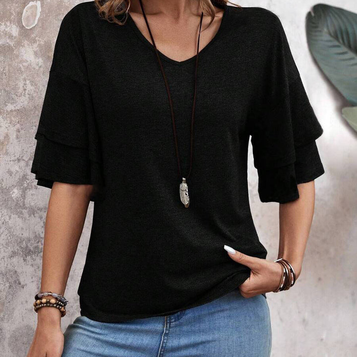 Women's Summer Solid Color And V-neck Loose T-shirt