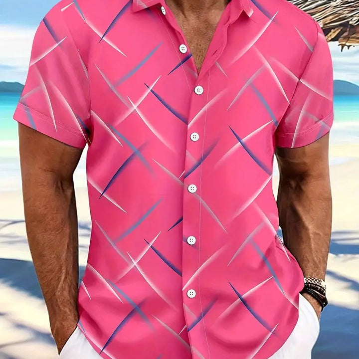 Camisa con botones de manga corta para playa, informal, con plumas a rayas, novedad de verano