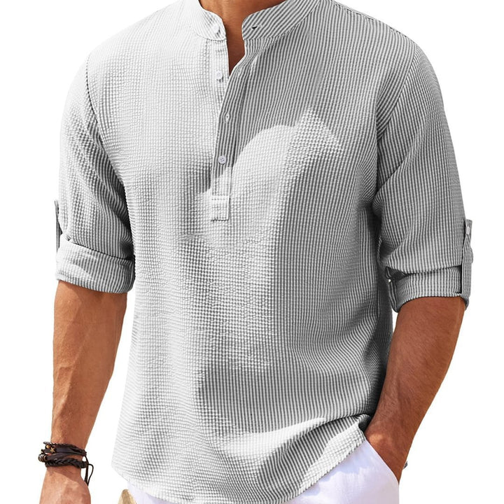 Camisa casual para hombre Camisa de color sólido con cuello alto de manga larga Ropa para hombre