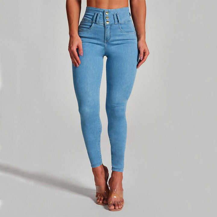 Damen Jeans mit hoher Taille, Skinny-Hose, enge, elastische Form- und Hüftlifting-Hose