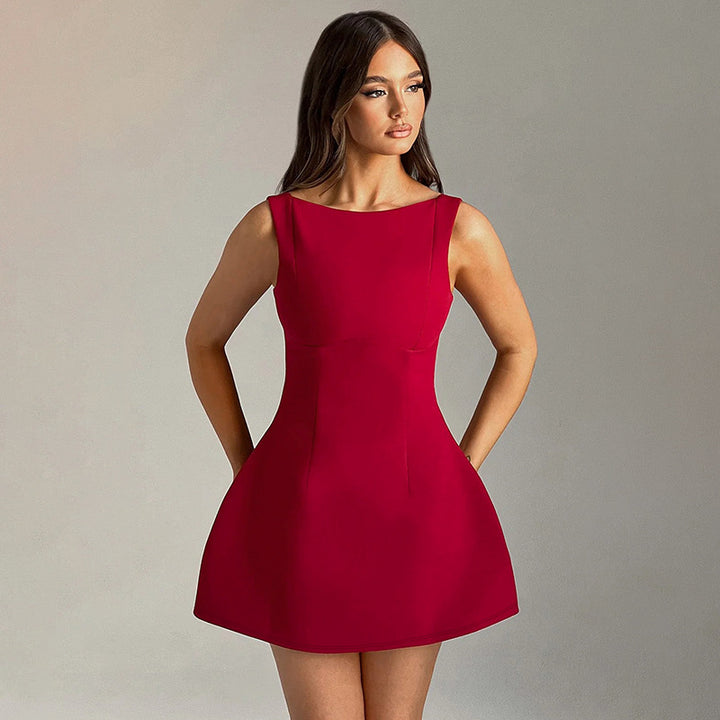 Sexy eng anliegendes rückenfreies Kleid Sommer ärmellose kurze Kleider