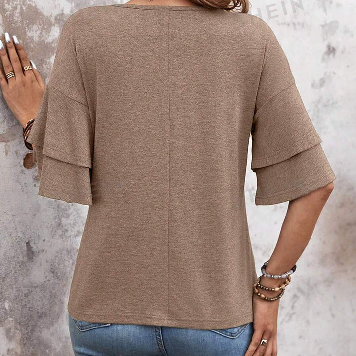 Women's Summer Solid Color And V-neck Loose T-shirt