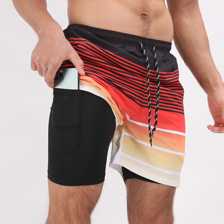 Strandshorts mit Farbverlauf-Print, doppellagige, lässige Sportshorts