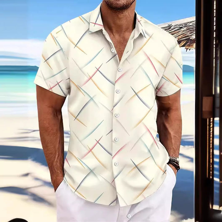 Camisa con botones de manga corta para playa, informal, con plumas a rayas, novedad de verano